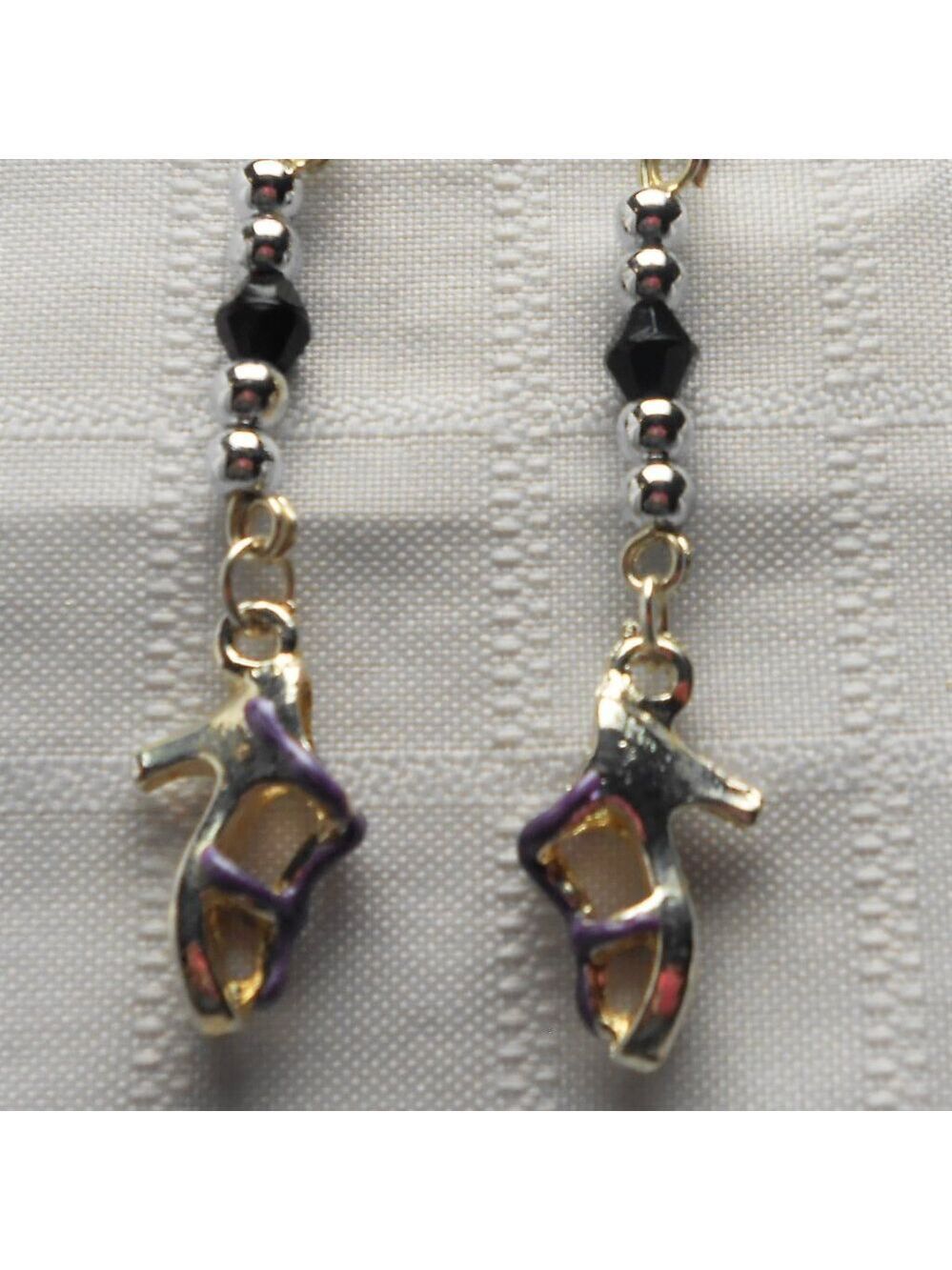 No175 Handmade earrings with enameled silver shoes charms
